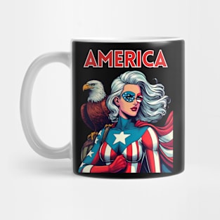 America Patriotic Female Superhero USA July 4th Mug